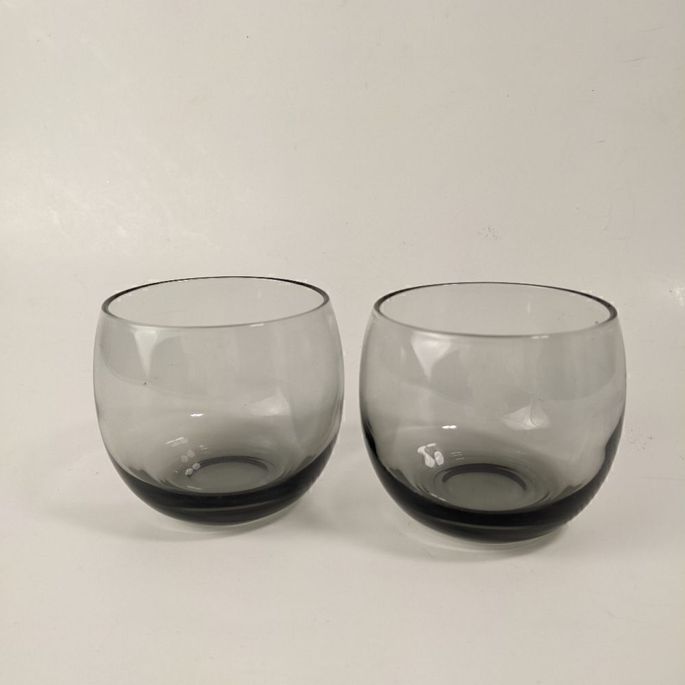 Grey smoke round whiskey glasses roly poly mad men large set of 2